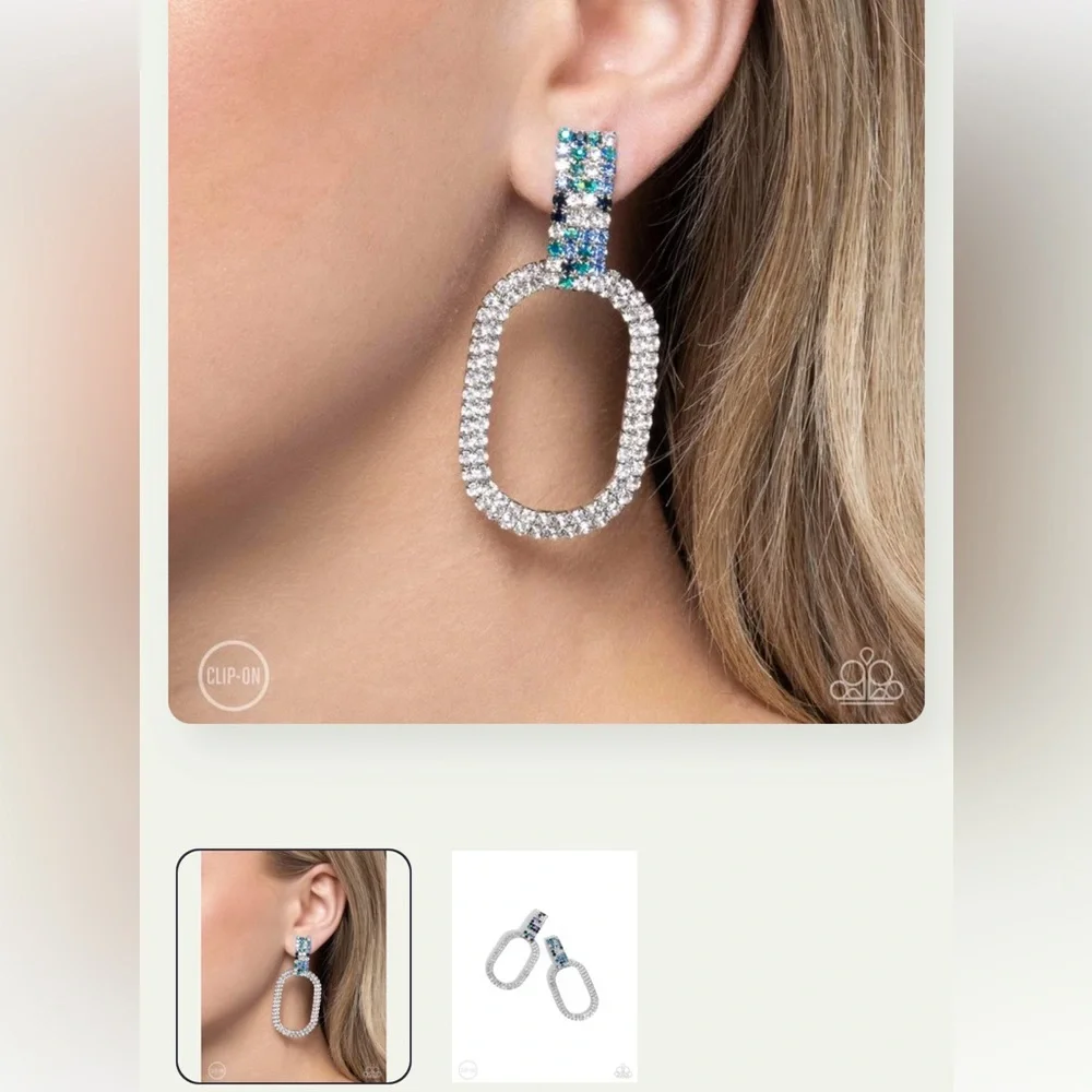 💙🤍💙 “GUARDED GLITZ” BLUE CRYSTAL RHINESTONE CLIP-ON EARRINGS ~ PAPARAZZI❗️ - Picture 3 of 4